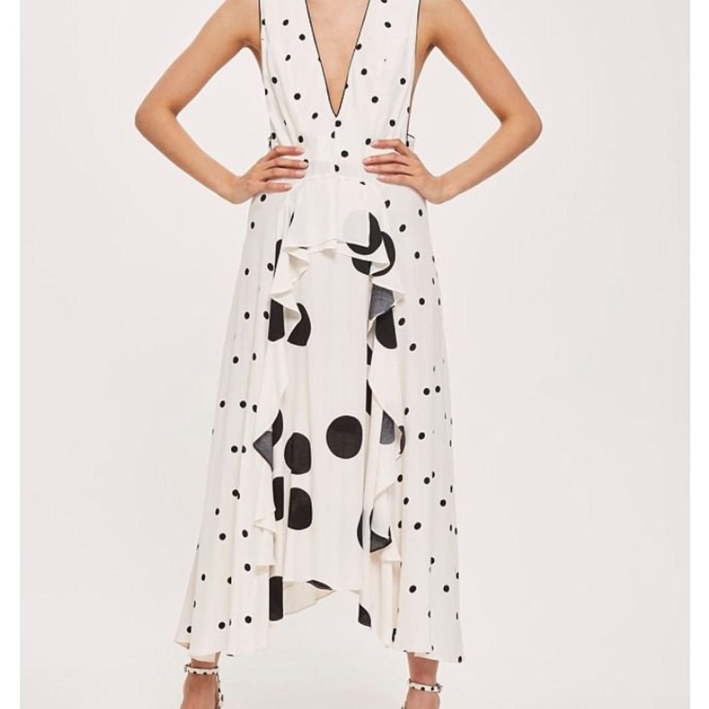 TopShop Mixed Spotted Pinafore V-Neck Dress